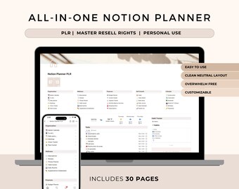Modelo de Planejador de Vida Notion: Direitos PLR e MRR (Download Digital)