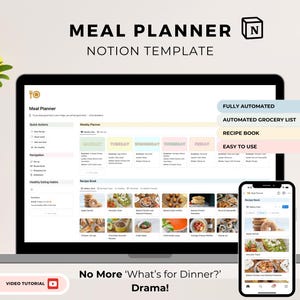 Wochenplaner und Einkaufsliste Notion Template, Rezept Journal ipad Sofort-Einkaufsliste persönliche Rezeptkarte gesunde Ernährung
