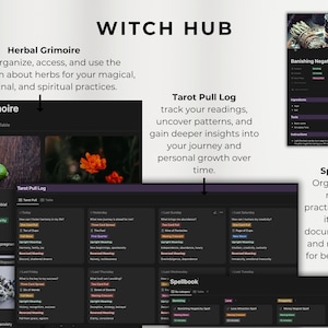 Second Brain witchyl Notion Template all in one Life Planner ADHD daily tasks lists monthly weekly planner notion ipad planner project daily task lists task manager project planner spellbook tarot pull log herbal grimoire wicca aesthetic dashboard