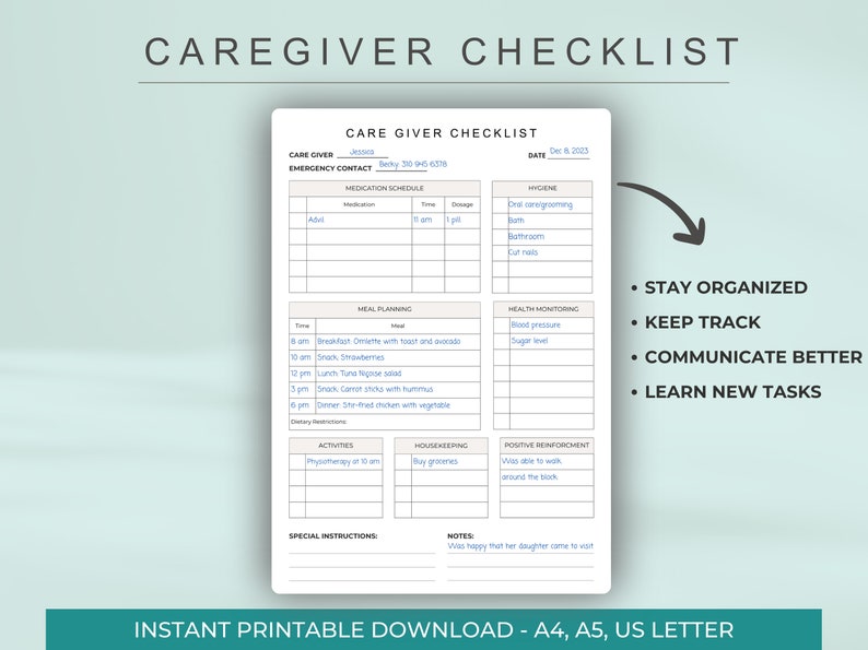 Editable Caregiver Checklist PDF for Stress-free Organization ...