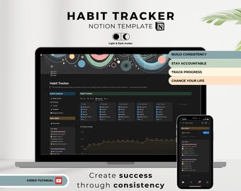 Darkmode Habit Tracker Notion Template: Daily Planner (Digital Download)