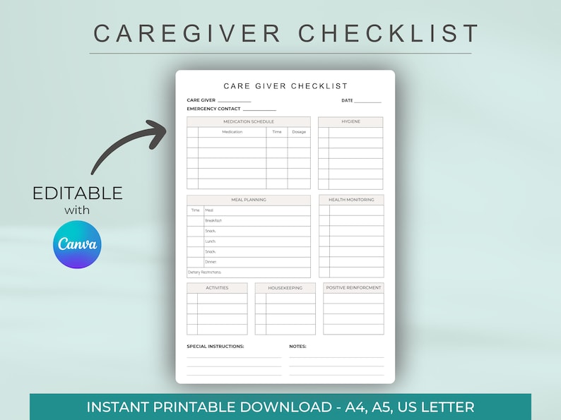 Editable Caregiver Checklist PDF for Stress-free Organization ...