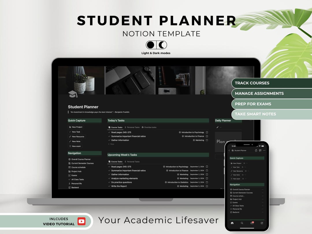 Dark Mode Student Planner Notion Template: ADHD College Planner ...