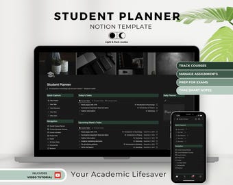 Dark Mode Student Planner Notion Template: ADHD College Planner (Digital Download)