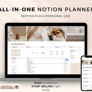 Modelo Neutro All-in-one Life Planner PLR Notion - Venda no etsy Produtos digitais PLR Mrr Notion Mrr PLR Planner Master Direitos de revenda