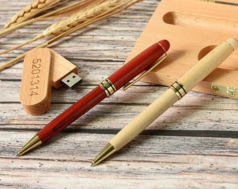 Custom Logo Wooden USB Bundle: Personalized Flash Drive, Pen, and Case - High-Speed Memory Solution (32GB/64GB/128GB)