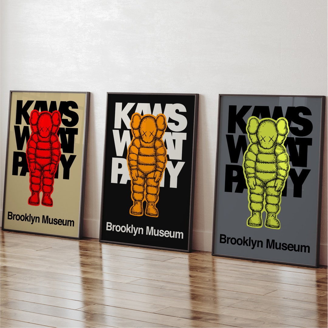 Kaws 3 Piece Prints What a Party Bearbrick Sneakers Posters Hype Wall