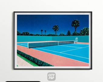 Hiroshi Nagai Art Print Tennis Court Poster Vintage Pixel Art Painting Vaporwave Vintage 80s 90s Illustration Wall Art Japanese Contemporary