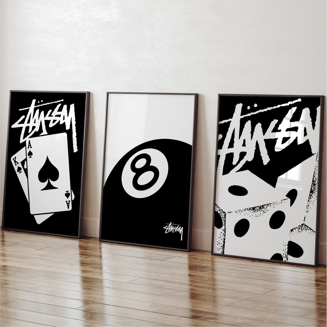 Stussy 3 Piece Poster Prints Hype Wall Art Trendy 8 Ball Print Digital