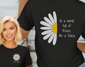 Daisy T-shirt: Blommigt tryck på baksidan, Trendig hippie-t-shirt
