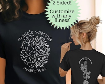 Multipel skleros dubbelsidig blommig hjärna, ryggrad T-shirt, autoimmun sjukdom T-shirt, MS Awareness Tee, Spoonie-gåva för osynlig sjukdom