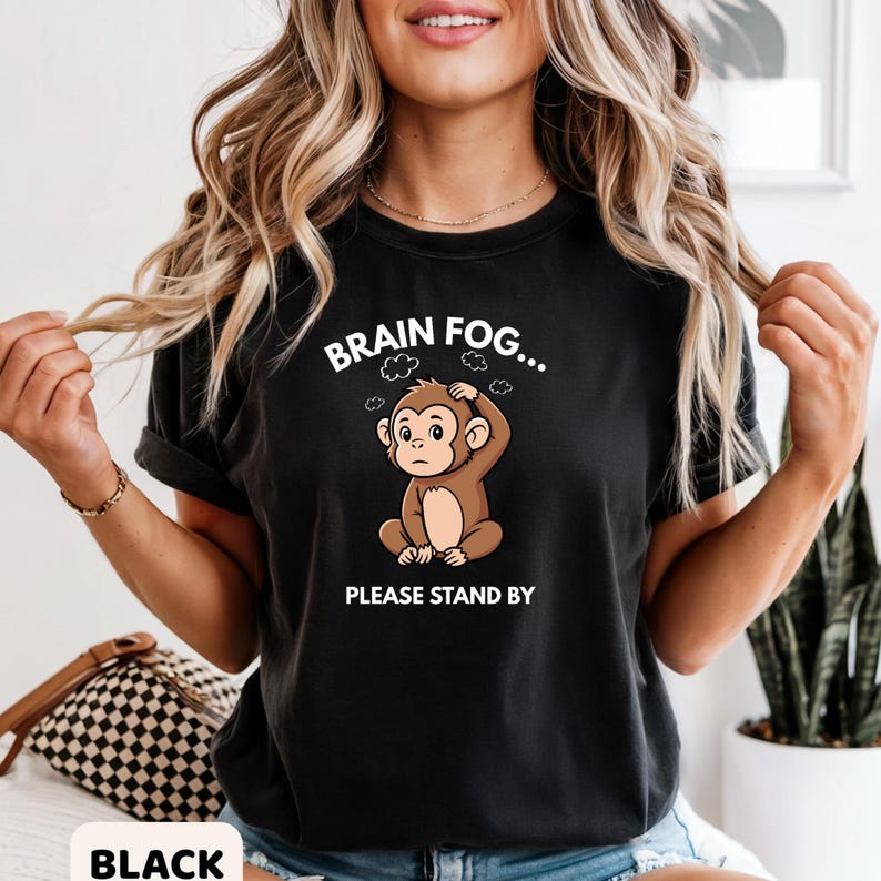 Brain Fog Monkey-tröja, Spoonie-tröja med kronisk sjukdom, kognitiv trötthetsmedvetenhet i komfortfärger Black