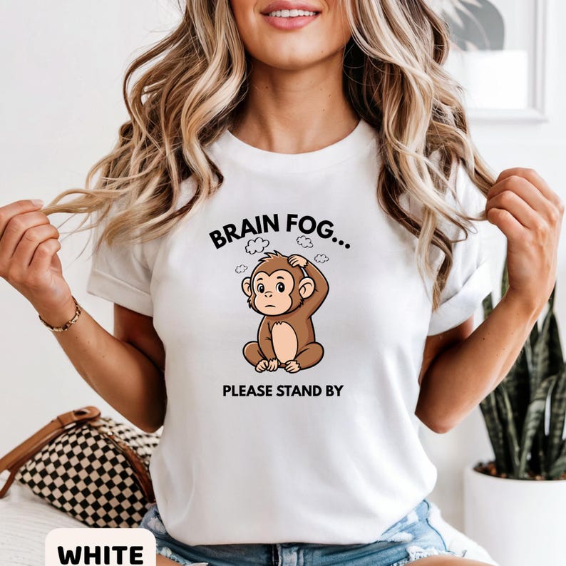 Brain Fog Monkey-tröja, Spoonie-tröja med kronisk sjukdom, kognitiv trötthetsmedvetenhet i komfortfärger White