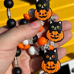 Halloween Pumpkin Cat Handle Charm
