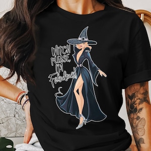 T-shirt Witch Please I&#39;m Fabulous, geestig Witchy grafisch T-shirt, trendy Halloween-heksenshirt, modieuze leuke heksenkleding