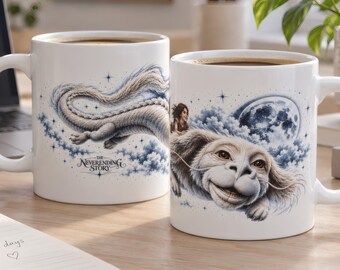 NeverEnding Story Mug, 11 Oz White Ceramic with Wraparound Falkor Art