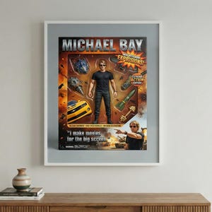 Figura de acción con impresión artística de Michael Bay, concepto de Transformers, Bad Boys, regalo, decoración para cueva de hombre