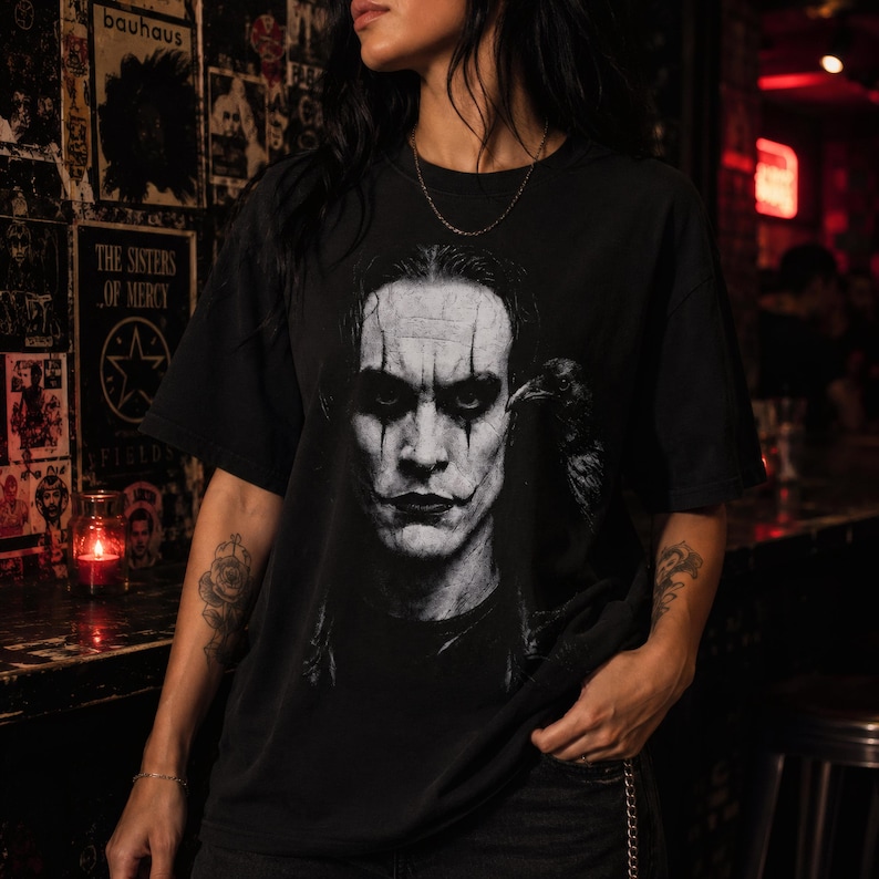 The Crow T Shirt, Brandon Lee Graphic Tee in Black Cotton Black