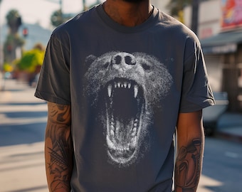 Bear Shirt, Oversized Graphic Tee with Fierce Art