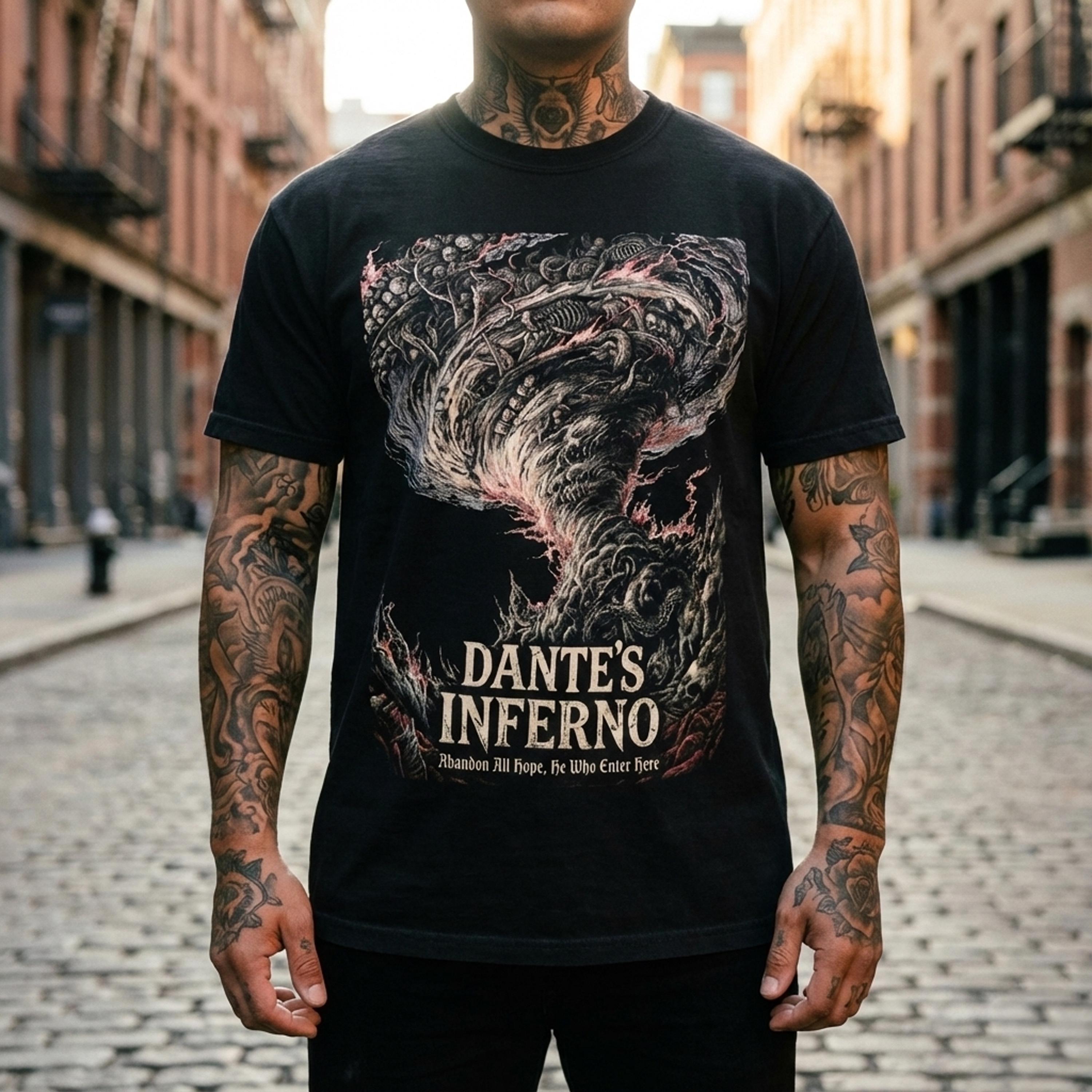 Dantes Inferno Shirt, Dark Art Death Metal Tee, Abandon All Hope