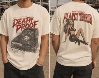 Death Proof Shirt, Vintage Double-Sided Tee Featuring Iconic Tarantino Graphics