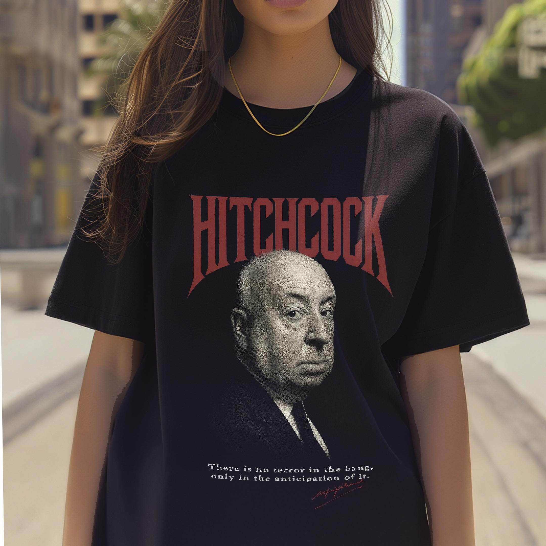 ヴィンテージヒッチコックTシャツ、映画愛好家のためのレトロな