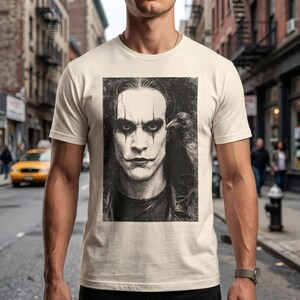 The Crow T Shirt, Brandon Lee Graphic Tee in Black Cotton Ivory