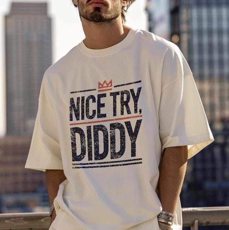 ナイストライ・ディディTシャツ、面白いインターネットミームTシャツ（綿生地） Ivory