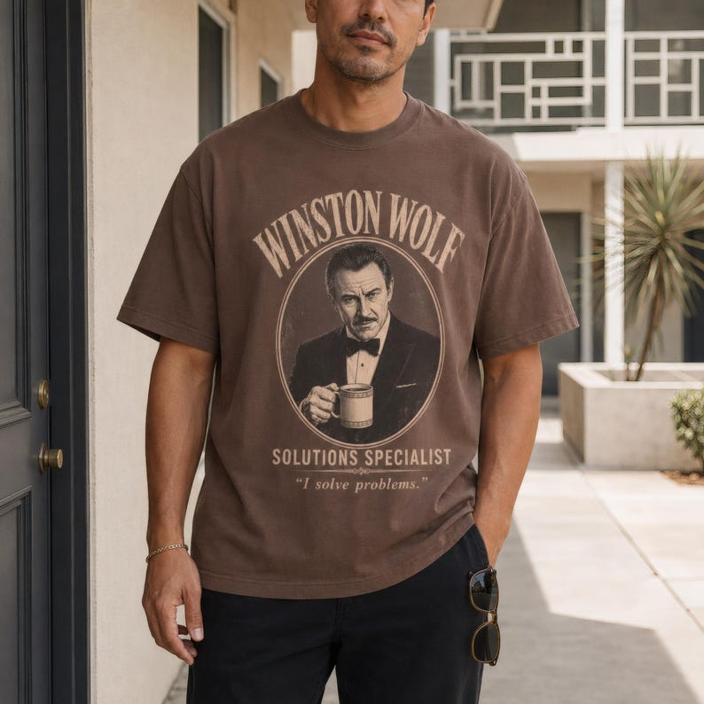 Winston Wolf Shirt Pulp Fiction Quentin Tarantino Vintage Style S-4XL Espresso