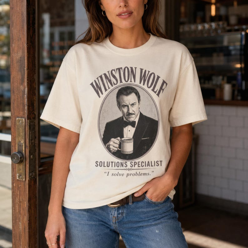 Winston Wolf Shirt Pulp Fiction Quentin Tarantino Vintage Style S-4XL Ivory