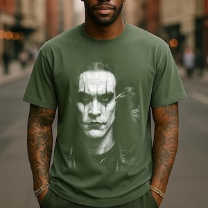 The Crow TShirt Brandon Lee Tribute Black Comfort Colors Movie, Cult Classic Horror Apparel Moss