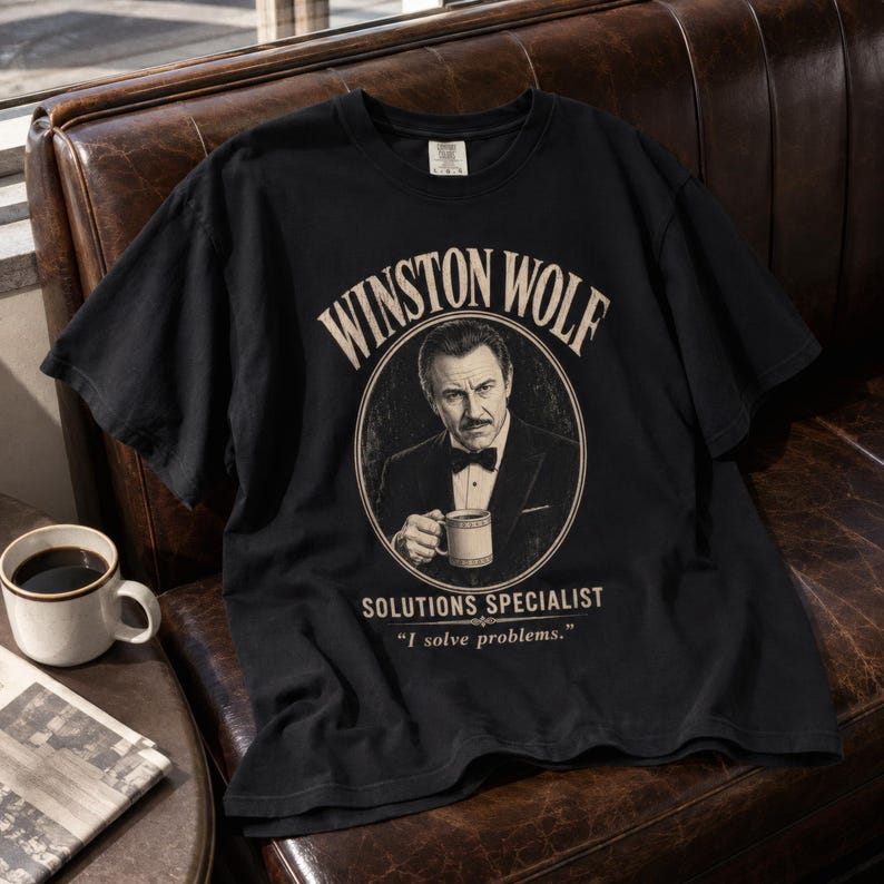 Winston Wolf Shirt Pulp Fiction Quentin Tarantino Vintage Style S-4XL Black