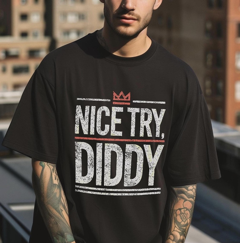 ナイストライ・ディディTシャツ、面白いインターネットミームTシャツ（綿生地） Black