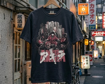 Akira Shirt, Kaneda Bike Tee, Vintage Distressed Cyberpunk Anime Graphic