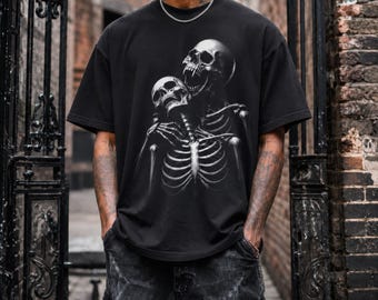 Skeleton Shirt with Gothic Couple Design, Macabre Art Graphic Tee