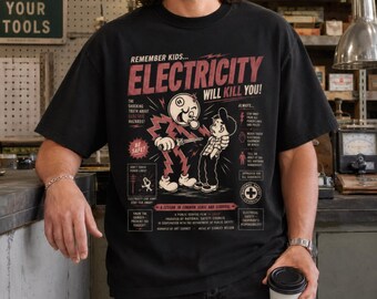 Electricity Shirt, Funny Electrician Shirt, Vintage Safety Poster Tee, Retro Electrical Graphic T-Shirt