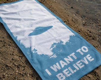 X Files Towel, I Want to Believe UFO Design Beach