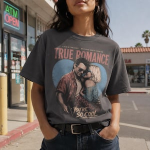 Camiseta True Romance, pôster de filme dos anos 90 com efeito desgastado