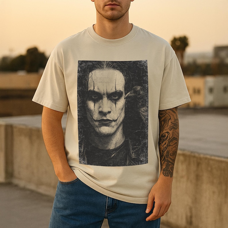 The Crow TShirt Brandon Lee Tribute Black Comfort Colors Movie, Cult Classic Horror Apparel Ivory