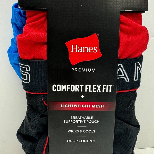 3pk Mens Boxer Briefs Med 32-34" Comfort Flex Fit Lightweight Mesh by Hanes Premium Red/black/blue underwear Odor control/wicking tagless