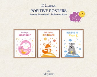 Set of 3 Positive Posters for Kids, Printable Motivational Wall Art for Nursery and Classroom, Playroom Decor, Toddler Inspirational Poster