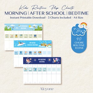 Cuadro de rutinas para niños, rutina matutina, después de la escuela y para la hora de dormir, cronograma visual editable con 40 íconos, cuadro de tareas Montessori para niños pequeños