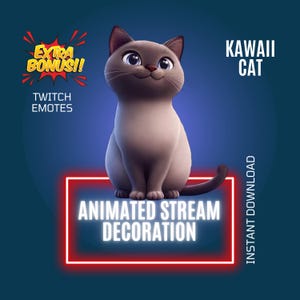 Kawaii Cat Stream Decoration, Cat Twitch Animated Overlay, Cute Twitch Animated Emote, Twitch Stream Setup, Cute Cat Stream Companion
