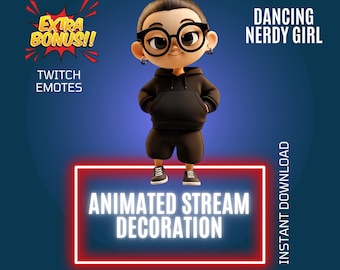 Animated Dancing Nerdy Girl Twitch Music Stream Decor, Funny Overlay & Emote, Stream Graphics, WEBM