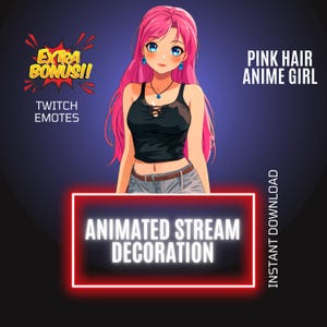 Pink Hair Anime Girl Twitch Animated Stream Decor, Dancing Girl Animated Overlay, Anime Twitch Animated Emote, Anime Girl Stream Companion