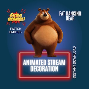 Fat Dancing Bear Stream Decoration, Twitch Animated Overlay, Funny Twitch Animated Emote, Stream Setup, Cartoon Brown Bear Stream Companion