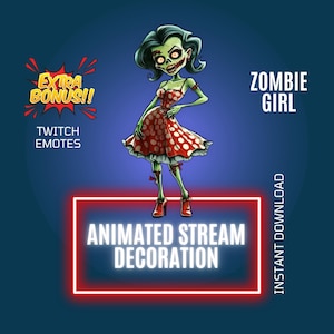 ハロウィーンの不気味なゾンビガールのストリームデコレーション、Twitch ストリームのアニメーションオーバーレイ、ハロウィーンの Twitch アニメーションエモート、Twitch ストリームコンパニオン