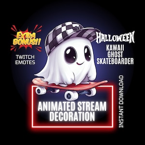 ハロウィン ゴースト スケーター かわいい ストリーム デコレーション、アニメーション オーバーレイ、Twitch アニメーション エモート、ストリーム アニメーション オーバーレイ、Twitch ストリーム セットアップ