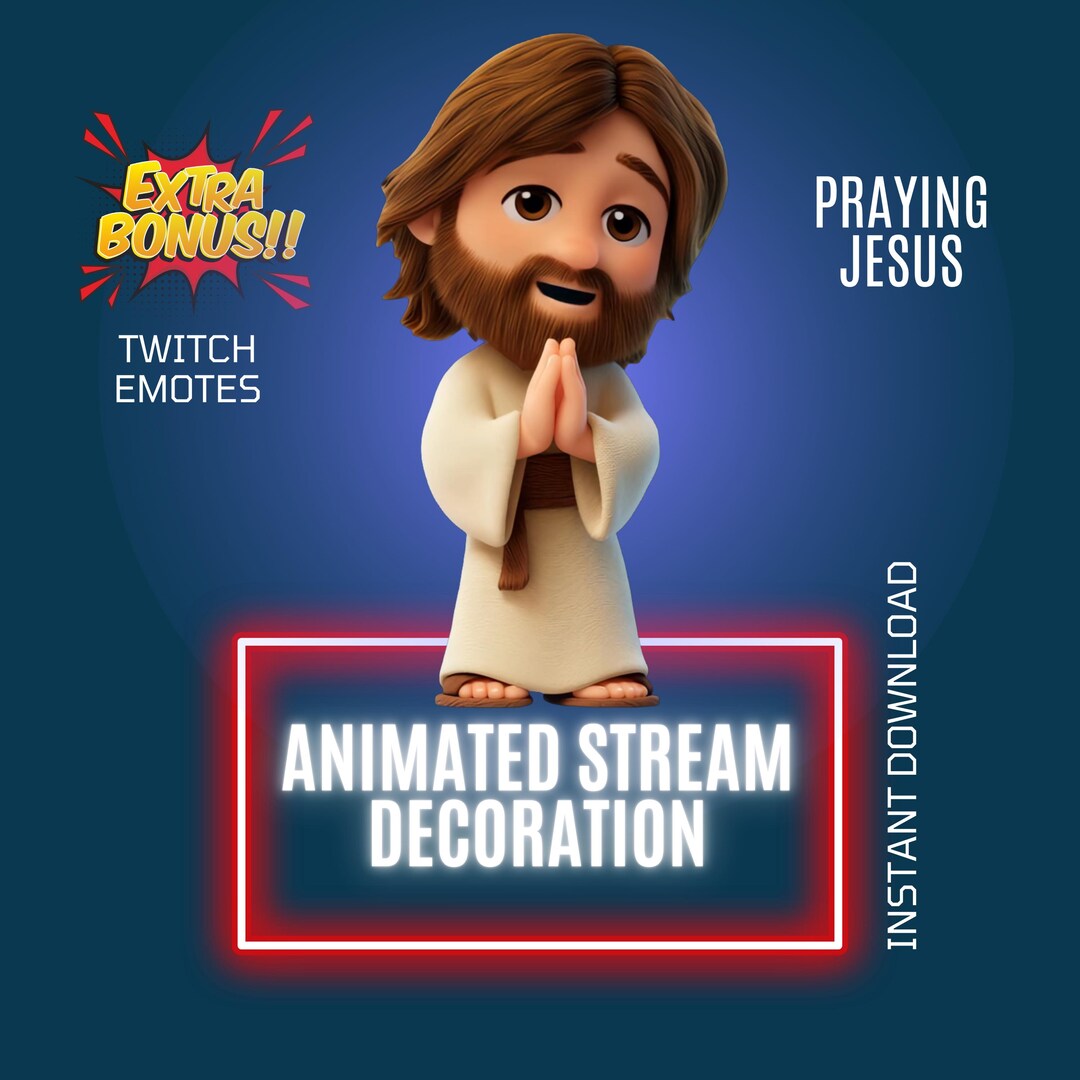 Twitch Stream Animated Decor Cartoon Praying Jesus, Religious Twitch ...
