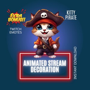 Cute Kitty Pirate Stream Decoration, Cat Pirate Twitch Animated Overlay, Twitch Animated Emote, Twitch Stream Alert, Kitty Stream Companion